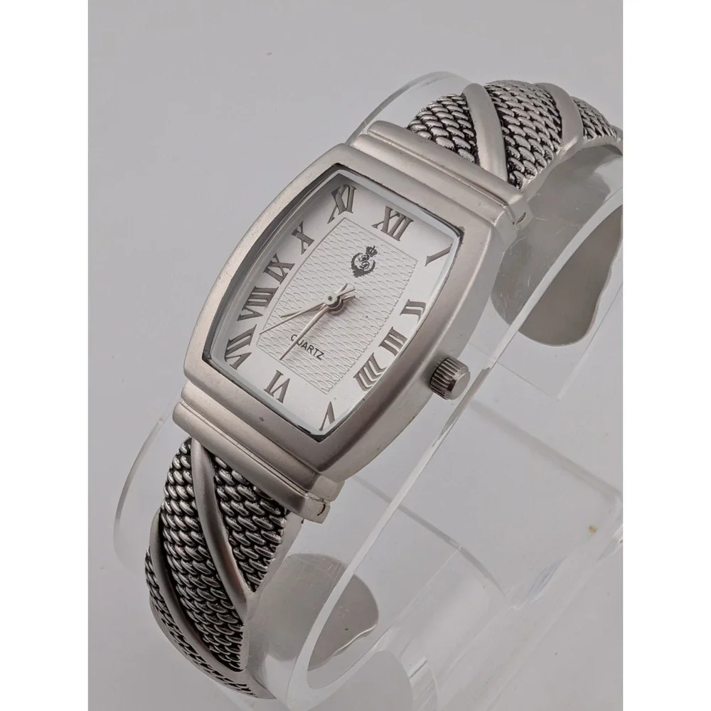 Premier Designs Womens Watch 22mm Silver Tone Open Cuff Band- New Battery